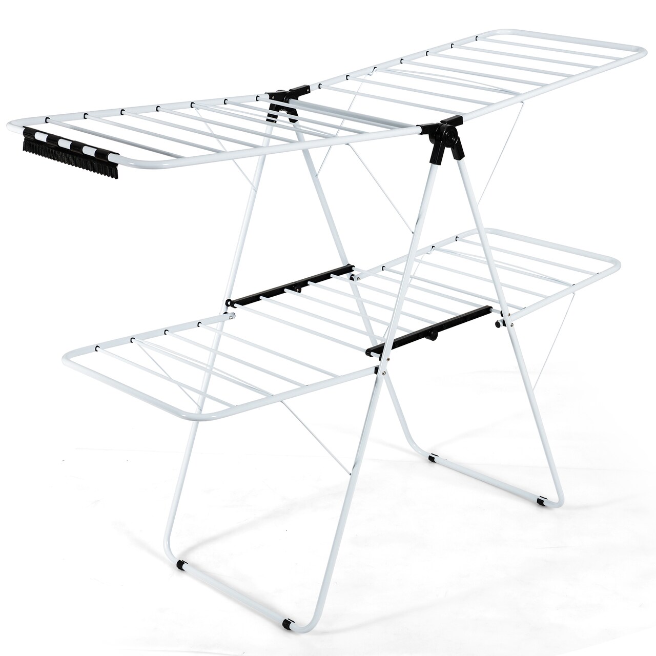 2-Tier Foldable Clothes Rack With Adjustable Wings Indoor Outdoor White Black